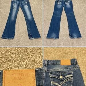 Amethyst womens distress bootcut jeans sz 11 mid rise wisker blue jean retro Y2K